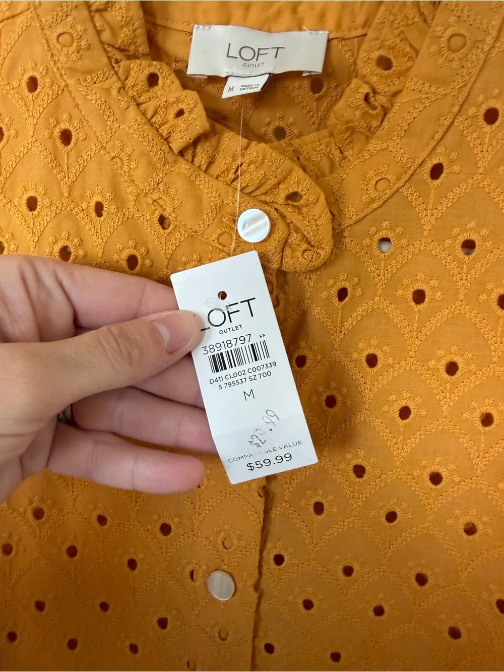 LOFT Mustard Gold Eyelet Blouse Tank - Picture 3 of 4